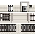 Modern Feature Wall Design With Stone Panels Lattice Grilles And Metal Railings