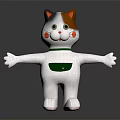 Cartoon Cat Character Figure With White Body Colorful Head Red Cheeks Green Collar And Pocket