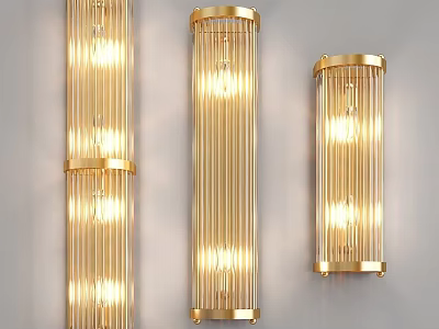 Illuminated Golden Striped Wall Sconces With Linear Design Mounted On White Wall 3d model