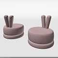 Cute Pink Rabbit Ear Shaped Sofa Stools With Round Soft Design For Home Decor 3d model