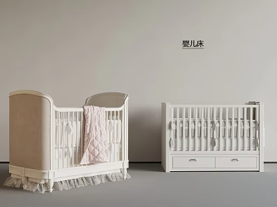 Two Baby Cribs With Soft Blanket And Drawer Storage Design 3d model