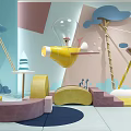 Modern Children's Play Equipment With Colorful Cartoon Spaceship And Cloud Decorations