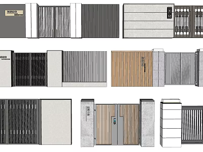 Contemporary Entrance Gate Designs Featuring Metal Wood Stripes And Pillar Accents 3d model