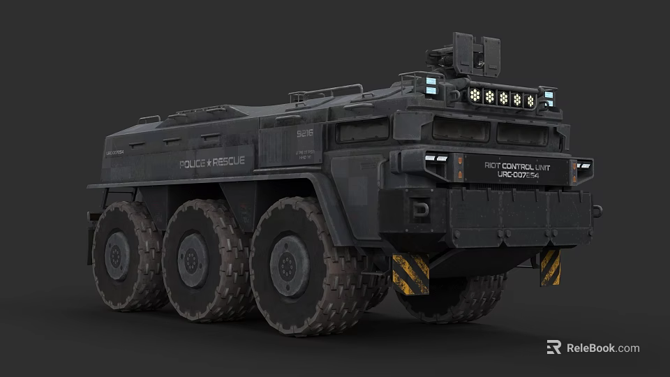 Modern Tactical Military Tank With Black Armored Body Six Wheels And LED Lights 3d model 