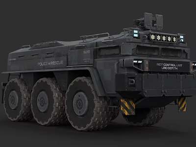 Modern Tactical Military Tank With Black Armored Body Six Wheels And LED Lights 3d model