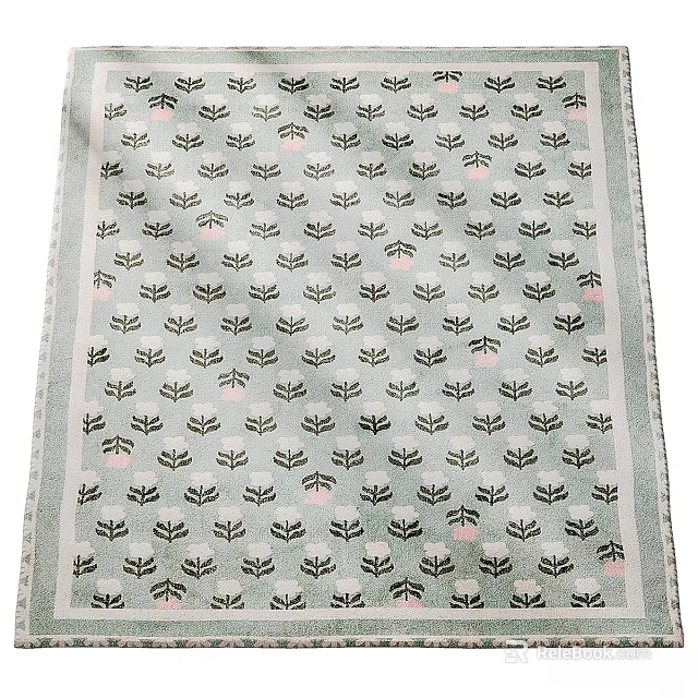Square Carpet with Black Leaf Pattern on Light Green White Background for Modern Home Decor 3d model