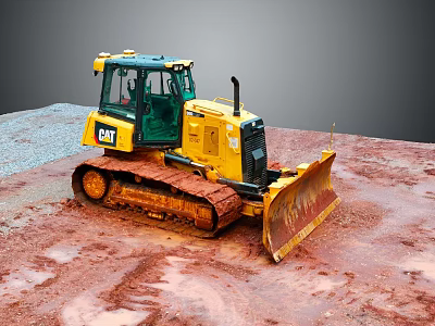 Yellow CAT Bulldozer With Tracks And Blade On Red Soil Ground 3d model