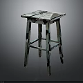 Vintage Turquoise Wooden Stool Featuring Distressed Square Top And Rustic Legs