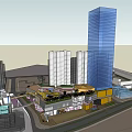 Modern Commercial Street Architecture With Glass Curtain Walls and Tall Buildings Background