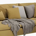 Light Gray And Yellow Sectional Sofa Featuring Decorative Pillows And Cozy Throw Blankets 3d model