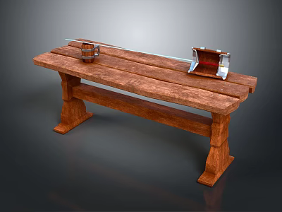 Rustic Wooden Bench With Natural Wood Grain And Sturdy Leg Structure Design 3d model
