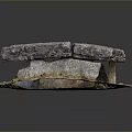 Natural Wood And Stone Structure With Stacked Stone Blocks On Wooden Base