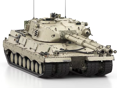 Beige Military Tank With Turret Long Gun Barrel Heavy Tracks And Antennas Detailed Exterior 3d model