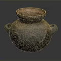 Handcrafted Clay Pot Sculpture With Wavy Carvings And Two Handles Brown Surface Texture