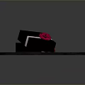 Open Black Gift Box With White Ribbon Pink Bow And Small Items On Circular Platform