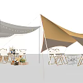 Tensile Membrane Outdoor Leisure Area with Gray and Brown Canopies Tables Chairs and Decorations