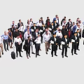 Large Group of Business Professionals Standing Together in Formal Attire Holding Briefcases