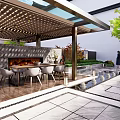 Modern Courtyard Garden Design With Stone Path Water Feature And Pergola Seating Area