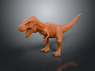 Orange T-Rex Dinosaur Model In Standing Pose With Textured Skin And Reflection 3d model