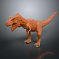 Orange T-Rex Dinosaur Model In Standing Pose With Textured Skin And Reflection