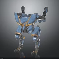 Blue Mech Robot With Mechanical Structure And Orange Line Decorations In Standing Form 3d model