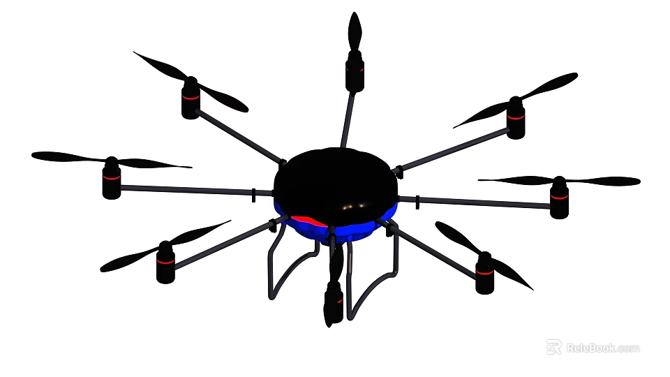Smart Drone With Multiple Propellers Black Body And Landing Gear Structural Design 3d model 