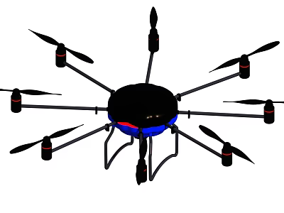 Smart Drone With Multiple Propellers Black Body And Landing Gear Structural Design 3d model