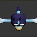 Animated Blue Dog Game Movie Character With Purple Ears Big Eyes White Paws Open Arms