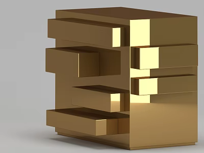 Golden Computer Chassis With Stacked Blocks Modular Design And Shiny Metallic Finish 3d model