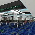 Modern Billiard Room With Multiple Pool Tables Green Felt Blue Carpet And Ceiling Lighting 3d model