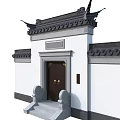 Traditional Chinese Ancient Architecture Doors With Black Tiled Roofs And White Walls