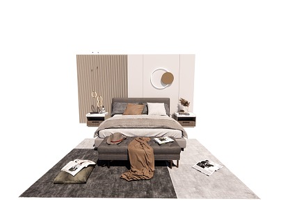 Modern background double bed double bedside table 3d model