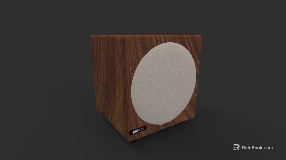 Modern Wooden Cube Shaped Speaker With Circular White Audio Unit Design 3d model