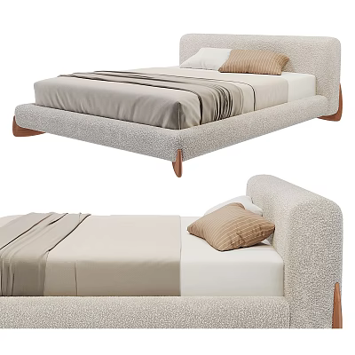 Modern Double Bed Interior With Upholstered Headboard Neutral Tones And Soft Accent Pillows 3d model