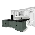 Kitchen With White Upper Cabinets Glass Doors Green Lower Cabinets And Black Countertop