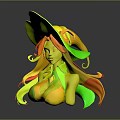 Witch Character with Red Long Hair Purple Hat and Ornate Costume Design