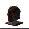 Mechanical Sci Fi Helmet Display With Wooden Base And Metallic Details