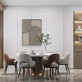 Modern Luxury Dining Room With Round Table Comfortable Dining Chairs Decorative Painting And Green Plant