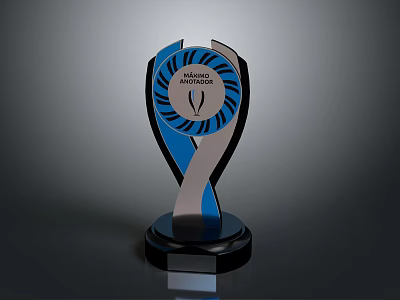 Transparent Melbourne Awards 2024 Trophy With Blue Silver Design And Black Base 3d model