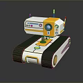 Game Movie Robot Character With White Yellow Green Design Tracked Base Lens And Antenna