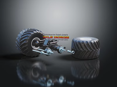 Durable Automotive Wheel Axle Parts With Heavy Duty Tires And Steel Components 3d model