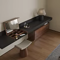 Modern Luxury Functional Desk with Mirror Cosmetics Stool Wooden Frame and Table Lamp