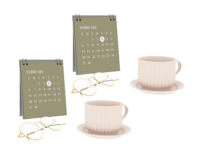 Everyday Living Essentials Including Green Calendars Glasses Ceramic Mugs And Saucers 3d model