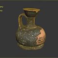 Ancient Ceramic Jar With Narrow Neck Handle And Textured Brown Black Surface 3d model