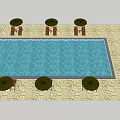 Relaxing Swimming Pool Area With Jacuzzi Beach Chairs Umbrellas And Sandy Ground