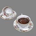 Floral Pattern Teacups And Saucers With Hot Tea And Decorative Design For Household Use