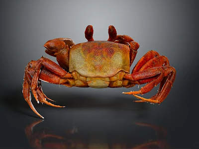 Vibrant Red Crab With Detailed Claws And Long Legs On Shiny Surface 3d model