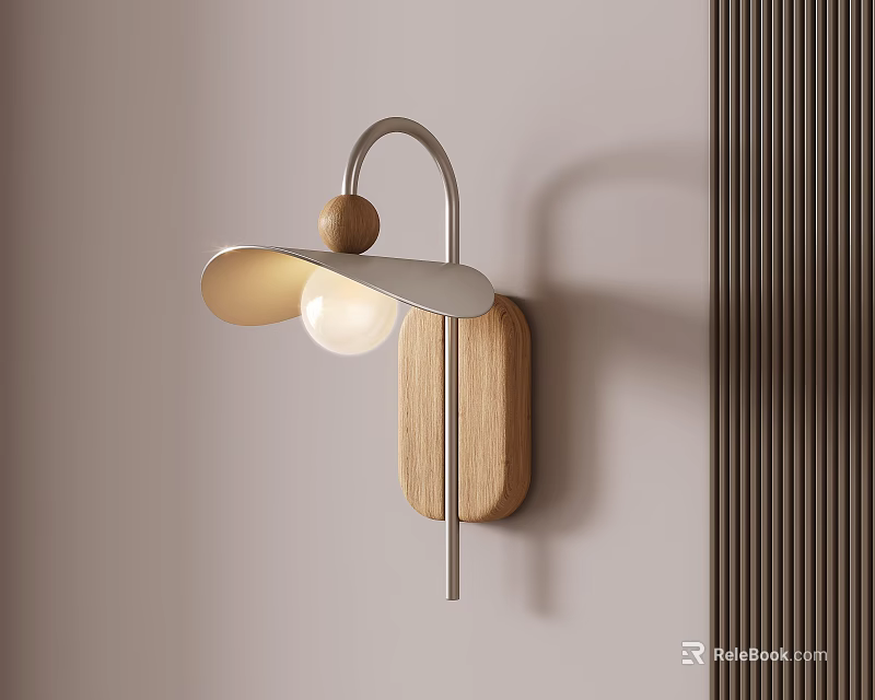 Modern Minimalist Wall Lamp with Wooden Base and Metal Bracket for Home Decor 3d model 