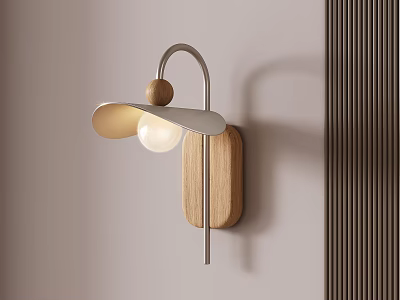 Modern Minimalist Wall Lamp with Wooden Base and Metal Bracket for Home Decor 3d model