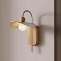 Modern Minimalist Wall Lamp with Wooden Base and Metal Bracket for Home Decor